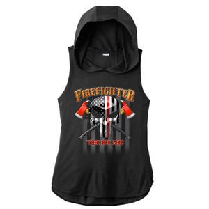 Firefighter Thin Red Line Flag Skull Ladies PosiCharge Tri-Blend Wicking Draft Hoodie Tank