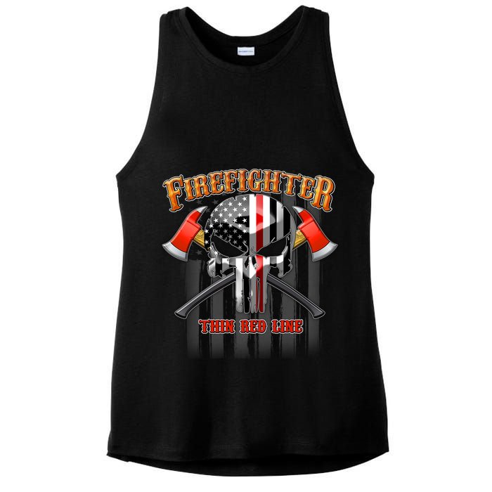 Firefighter Thin Red Line Flag Skull Ladies PosiCharge Tri-Blend Wicking Tank