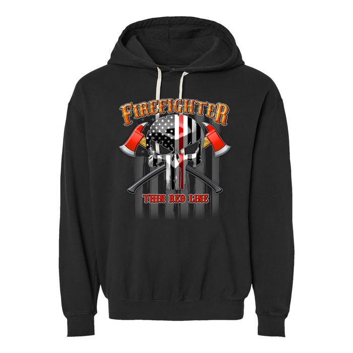 Firefighter Thin Red Line Flag Skull Garment-Dyed Fleece Hoodie