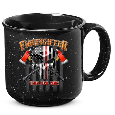 Firefighter Thin Red Line Flag Skull 15oz Campfire Ceramic Mug
