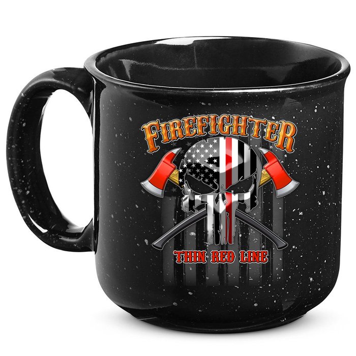 Firefighter Thin Red Line Flag Skull 15oz Campfire Ceramic Mug