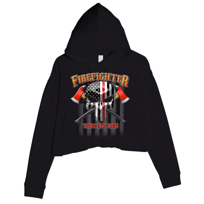 Firefighter Thin Red Line Flag Skull Crop Fleece Hoodie