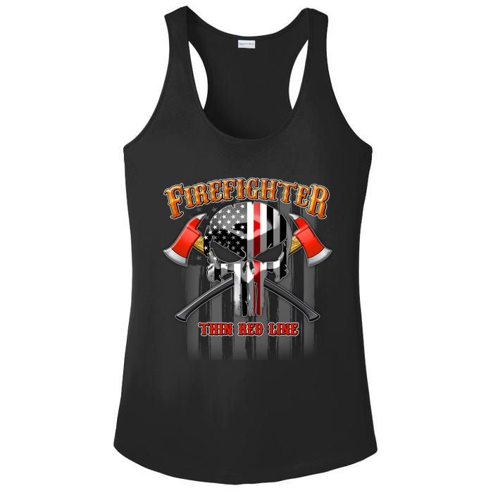 Firefighter Thin Red Line Flag Skull Ladies PosiCharge Competitor Racerback Tank