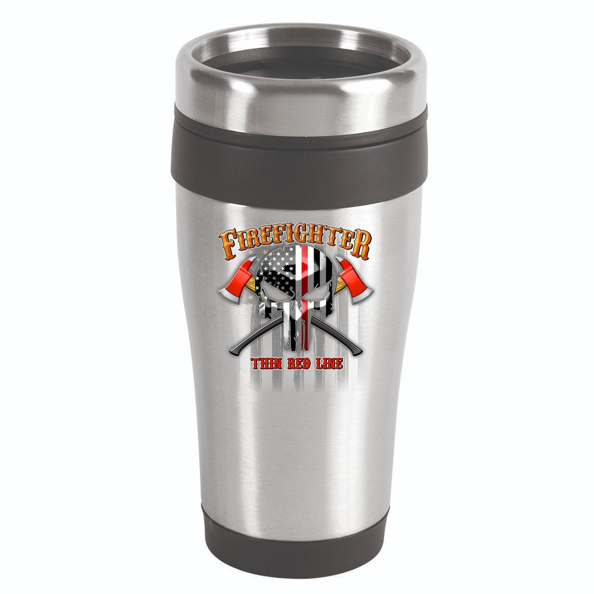 Firefighter Thin Red Line Flag Skull 16oz Travel Tumbler