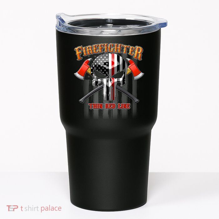 Firefighter Thin Red Line Flag Skull Tumbler