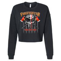 Firefighter Thin Red Line Flag Skull Cropped Pullover Crew