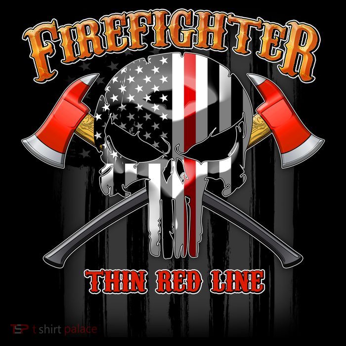 Firefighter Thin Red Line Flag Skull Cropped Pullover Crew