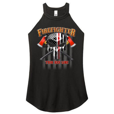 Firefighter Thin Red Line Flag Skull Women's Perfect Tri Rocker Tank