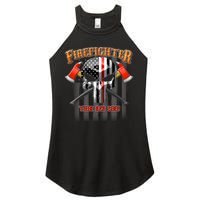 Firefighter Thin Red Line Flag Skull Women's Perfect Tri Rocker Tank
