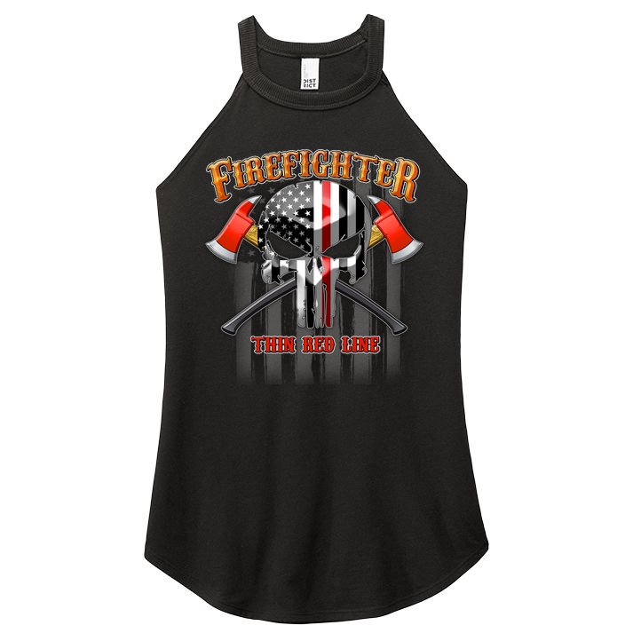 Firefighter Thin Red Line Flag Skull Women's Perfect Tri Rocker Tank