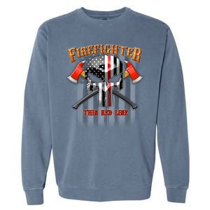 Firefighter Thin Red Line Flag Skull Garment-Dyed Sweatshirt