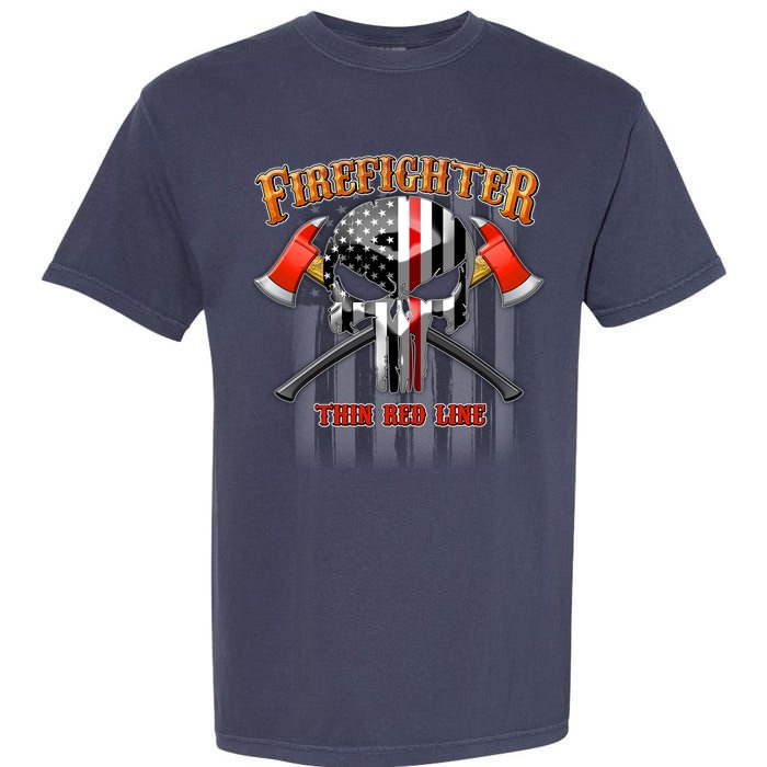 Firefighter Thin Red Line Flag Skull Garment-Dyed Heavyweight T-Shirt