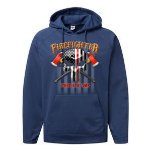 Firefighter Thin Red Line Flag Skull Performance Fleece Hoodie