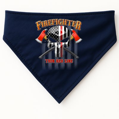 Firefighter Thin Red Line Flag Skull USA-Made Doggie Bandana