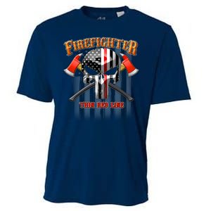 Firefighter Thin Red Line Flag Skull Cooling Performance Crew T-Shirt