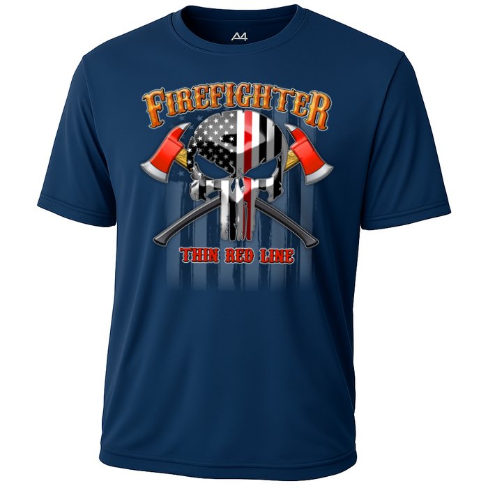 Firefighter Thin Red Line Flag Skull Performance Shirt