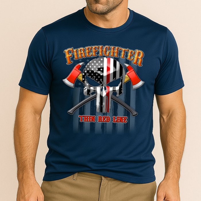 Firefighter Thin Red Line Flag Skull Performance Shirt