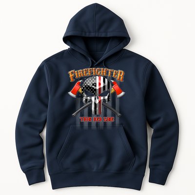 Firefighter Thin Red Line Flag Skull Hoodie