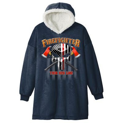 Firefighter Thin Red Line Flag Skull Hooded Wearable Blanket
