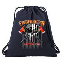 Firefighter Thin Red Line Flag Skull Drawstring Bag