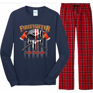 Firefighter Thin Red Line Flag Skull Long Sleeve Pajama Set