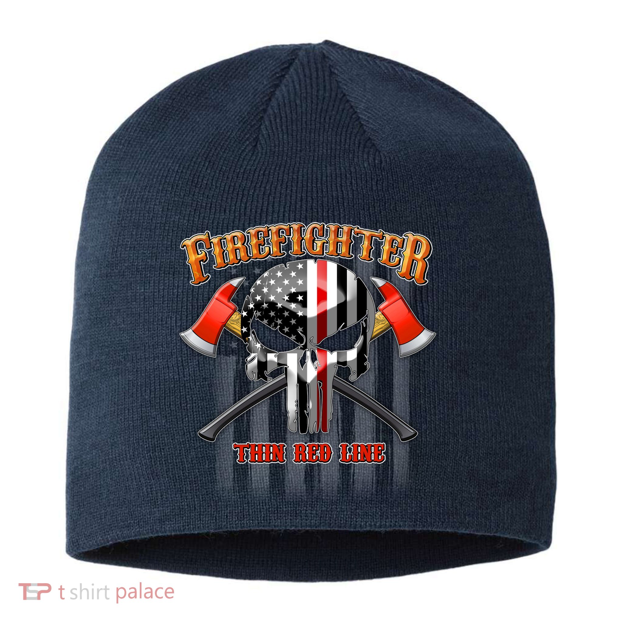Firefighter Thin Red Line Flag Skull Sustainable Beanie