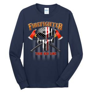 Firefighter Thin Red Line Flag Skull Tall Long Sleeve T-Shirt