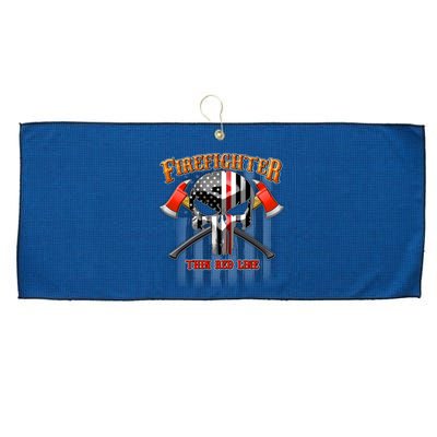 Firefighter Thin Red Line Flag Skull Large Microfiber Waffle Golf Towel