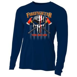 Firefighter Thin Red Line Flag Skull Cooling Performance Long Sleeve Crew