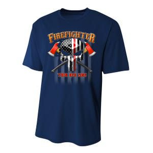 Firefighter Thin Red Line Flag Skull Performance Sprint T-Shirt