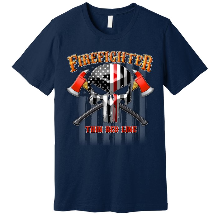 Firefighter Thin Red Line Flag Skull Premium T-Shirt