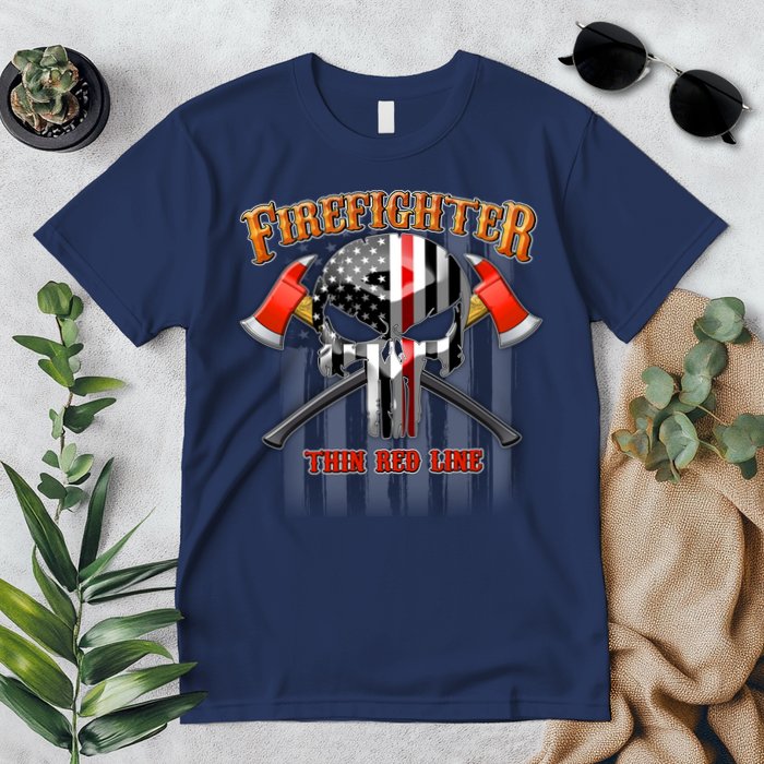 Firefighter Thin Red Line Flag Skull Premium T-Shirt