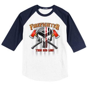 Firefighter Thin Red Line Flag Skull Baseball Sleeve Shirt