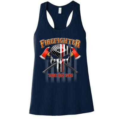 Firefighter Thin Red Line Flag Skull Womens Tank Top