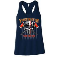 Firefighter Thin Red Line Flag Skull Womens Tank Top