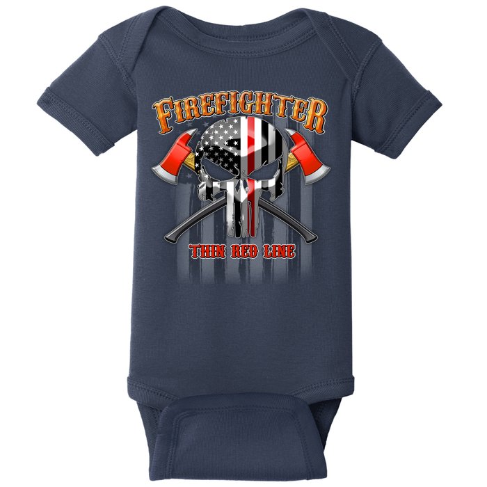 Firefighter Thin Red Line Flag Skull Baby Bodysuit