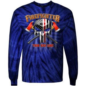 Firefighter Thin Red Line Flag Skull Tie-Dye Long Sleeve Shirt