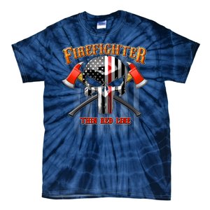 Firefighter Thin Red Line Flag Skull Tie-Dye T-Shirt