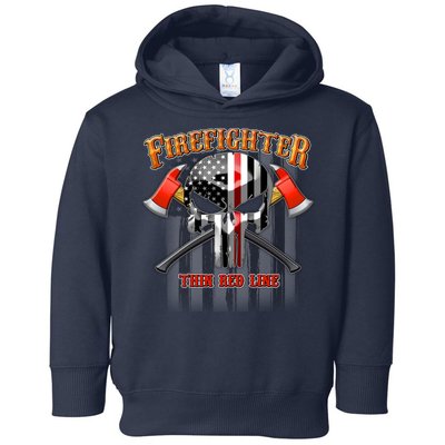 Firefighter Thin Red Line Flag Skull Toddler Hoodie