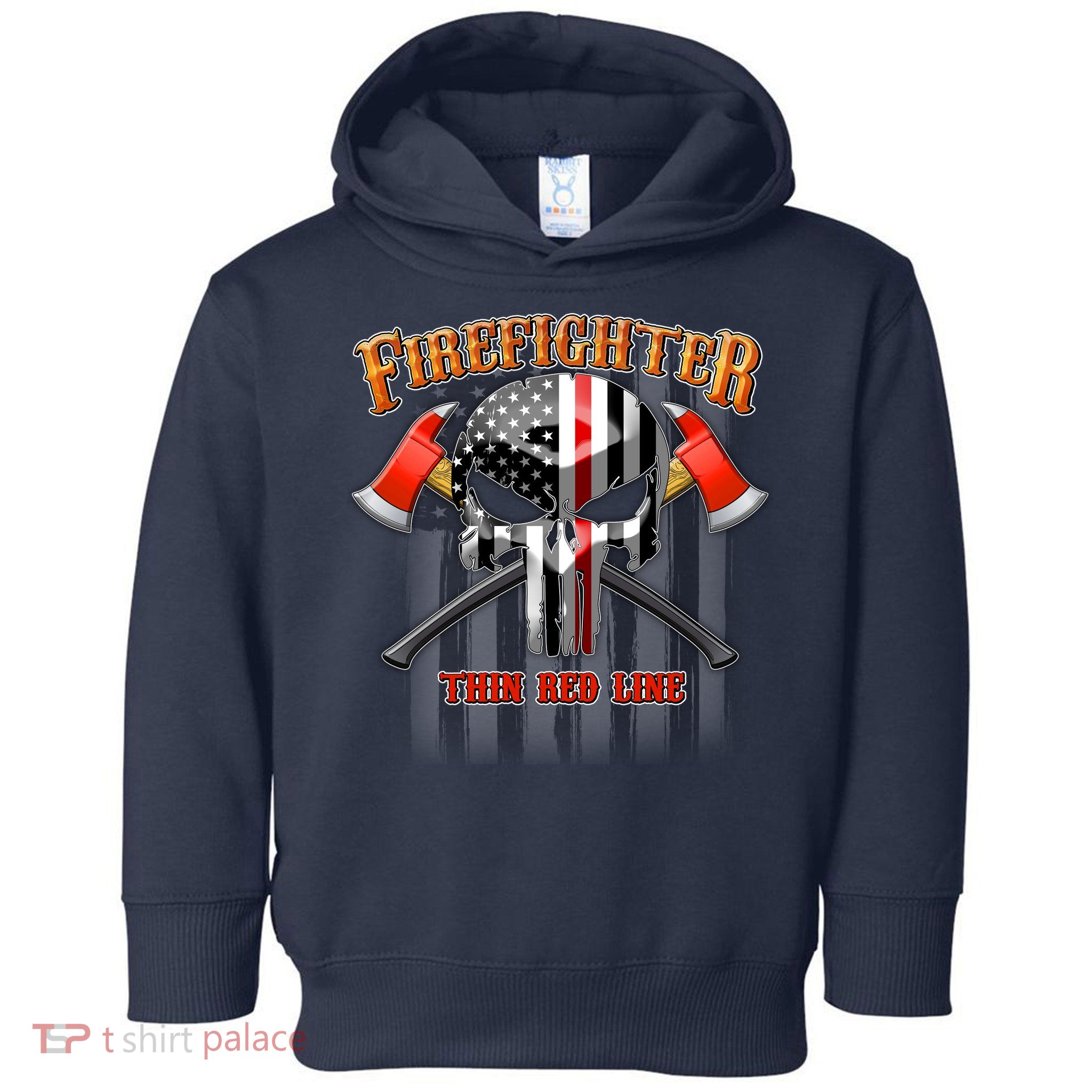 Firefighter Thin Red Line Flag Skull Toddler Hoodie