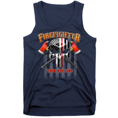Firefighter Thin Red Line Flag Skull Tank Top