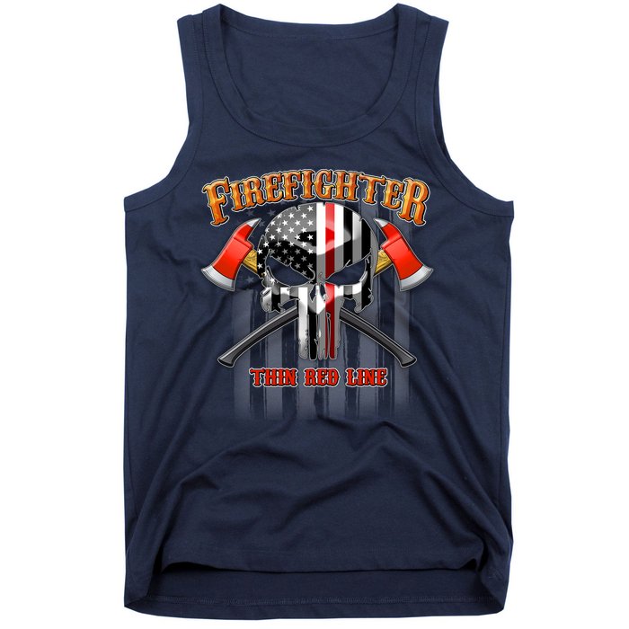 Firefighter Thin Red Line Flag Skull Tank Top