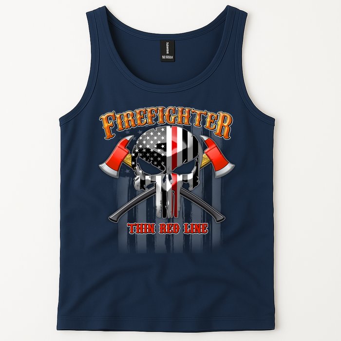 Firefighter Thin Red Line Flag Skull Tank Top