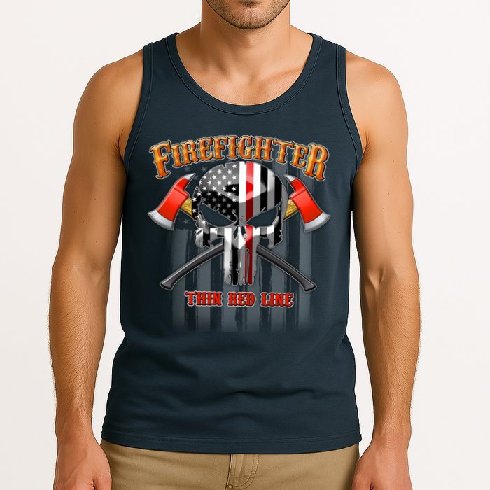 Firefighter Thin Red Line Flag Skull Tank Top