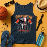 Firefighter Thin Red Line Flag Skull Tank Top