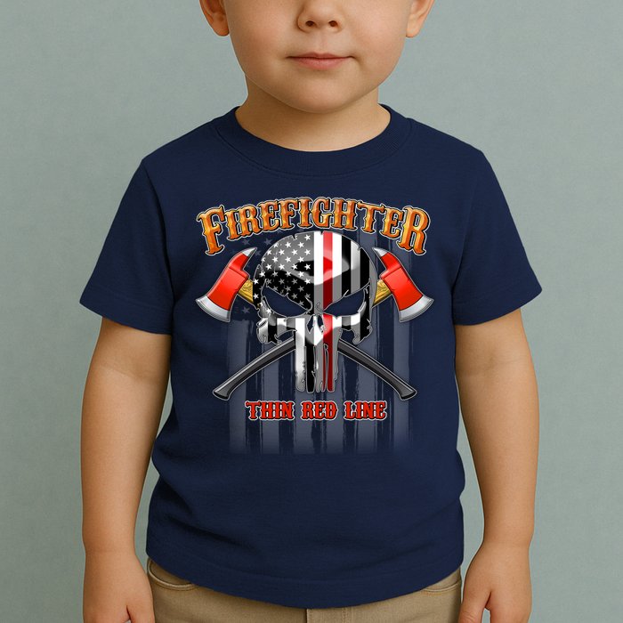 Firefighter Thin Red Line Flag Skull Toddler T-Shirt