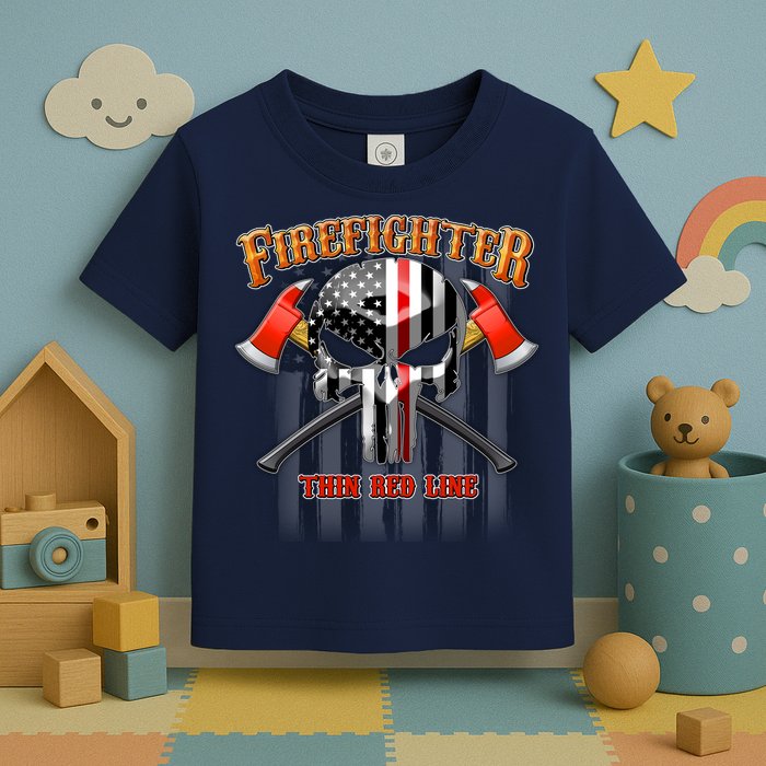 Firefighter Thin Red Line Flag Skull Toddler T-Shirt