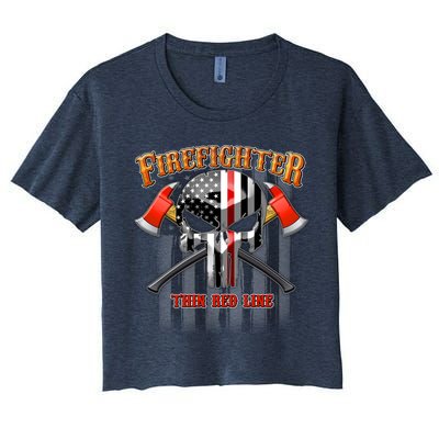 Firefighter Thin Red Line Flag Skull Crop Top