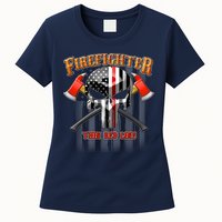 Firefighter Thin Red Line Flag Skull Womens T-Shirt