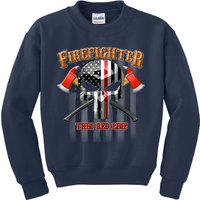 Firefighter Thin Red Line Flag Skull Kids Sweatshirt